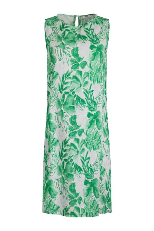 Weird Fish Dayna Linen Rich Printed Shift Dress Evergreen