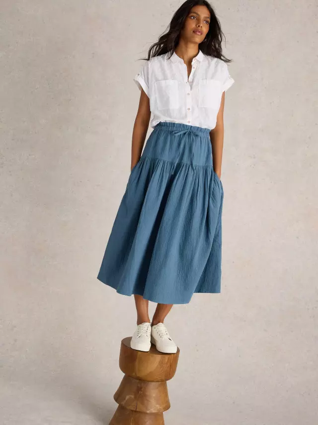 White Stuff Seema Double Cloth Skirt In Blue