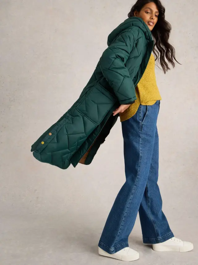 White Stuff Sloane Quilted Coat In Green