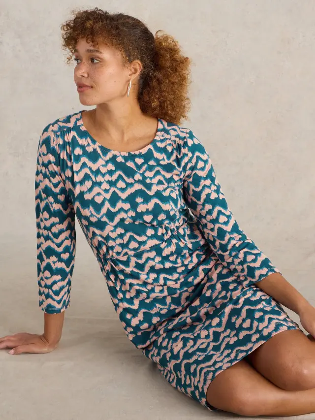 White Stuff Tallie Jersey Printed Dress In Teal