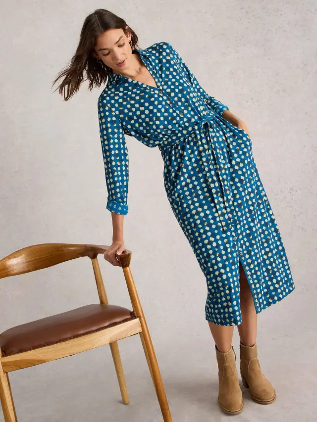 White Stuff Annie Shirt Midi Dress In Blue