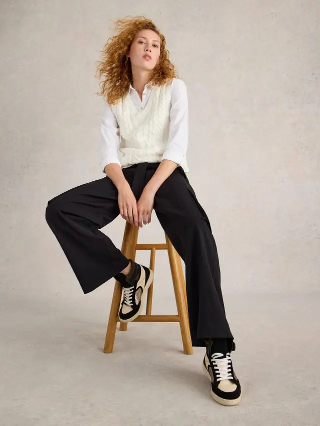 White Stuff Fern Wide Leg Cargo Trouser In Black