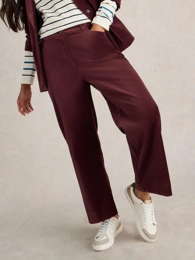 White Stuff Belle Cropped Velvet Trouser In Purple