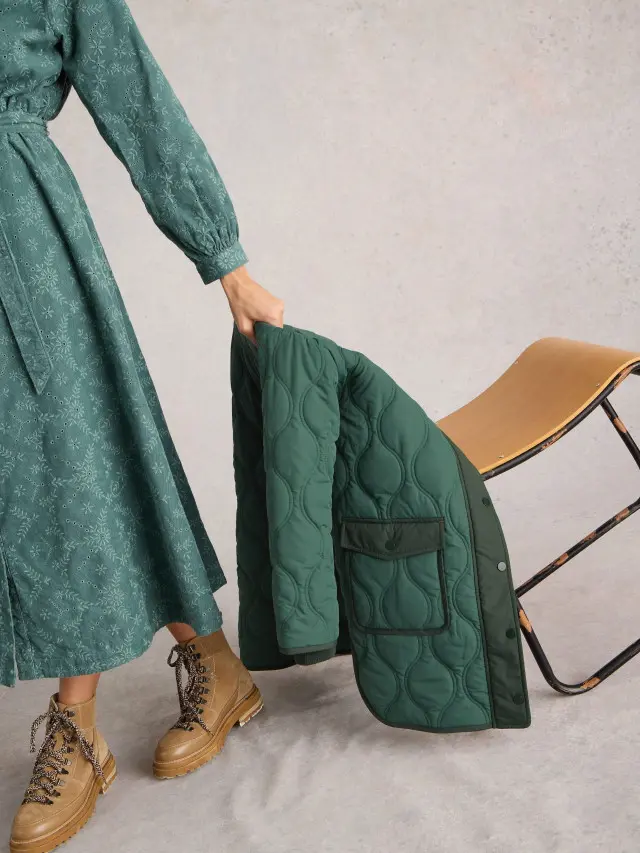 White Stuff Raya Quilted Coat In Green