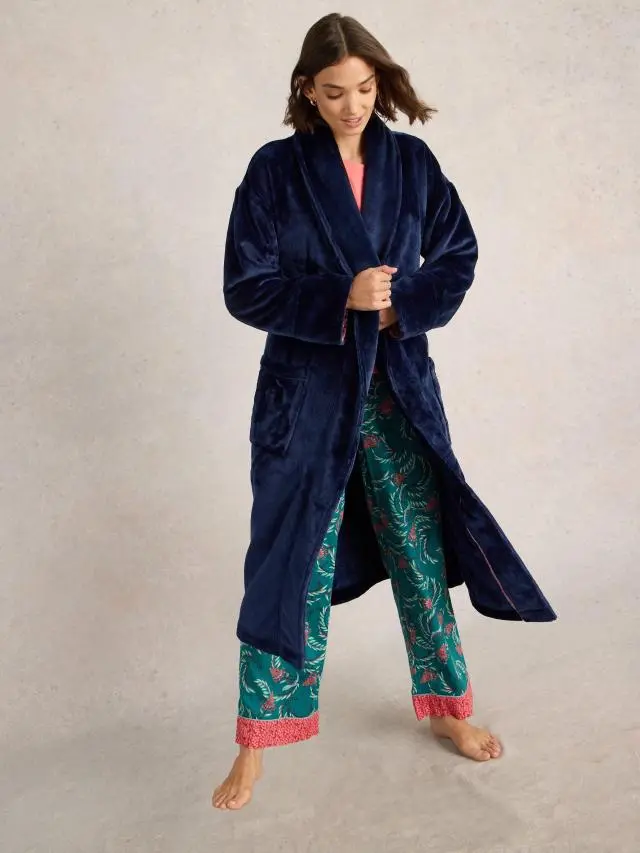 White Stuff Clover Cosy Dressing Gown In Navy