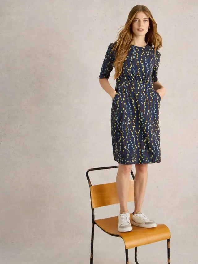 White Stuff Olivia Mid Sleeve Jersey Dress In Navy