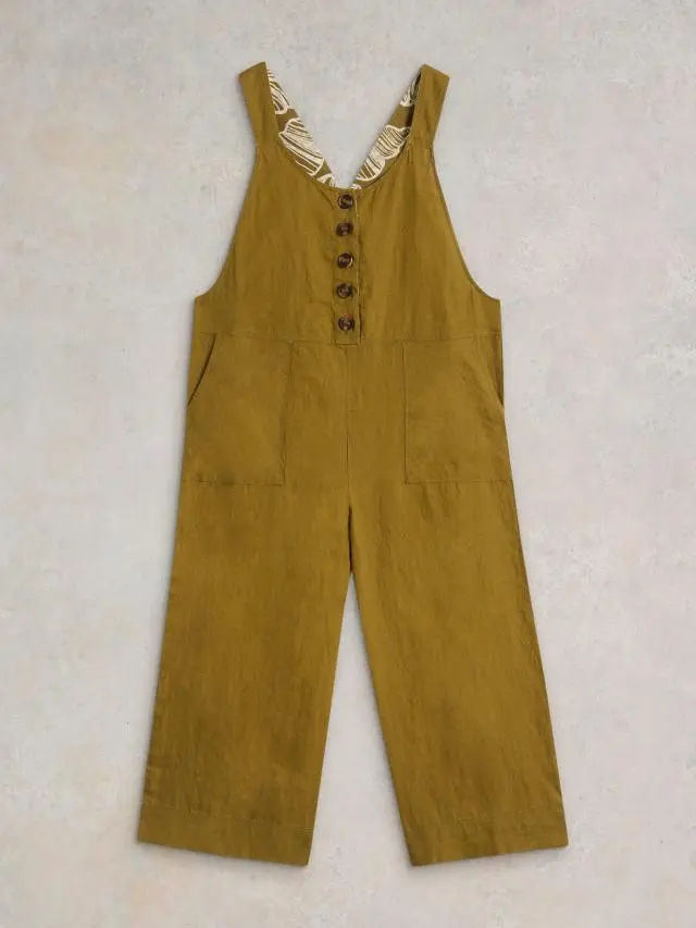 White Stuff Viola Linen Dungaree In Khaki