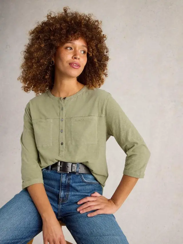 White Stuff Beth 34 Sleeve Shirt In Green