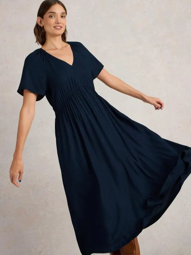 White Stuff Imogen Long Sleeve Midi Dress In Navy