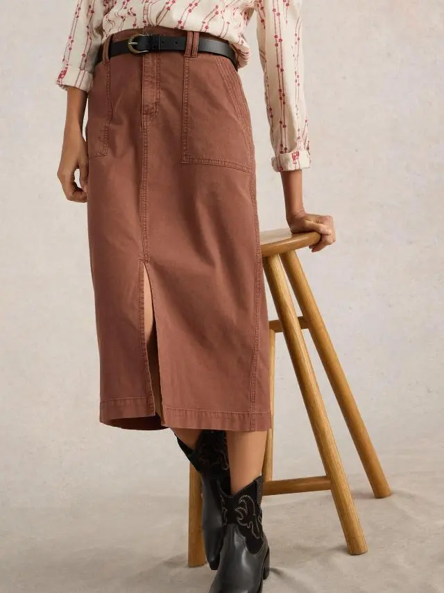 White Stuff Maren Mid Length Skirt In Tan