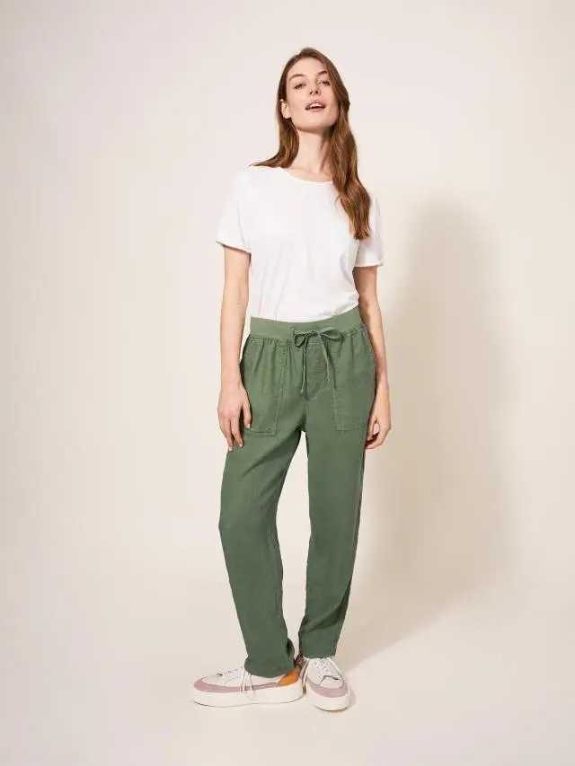 White Stuff Effie Linen Trouser In Khaki