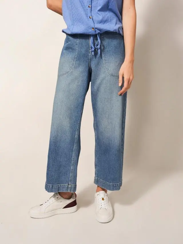 White Stuff Tia Wide Leg Crop Jeans In Denim