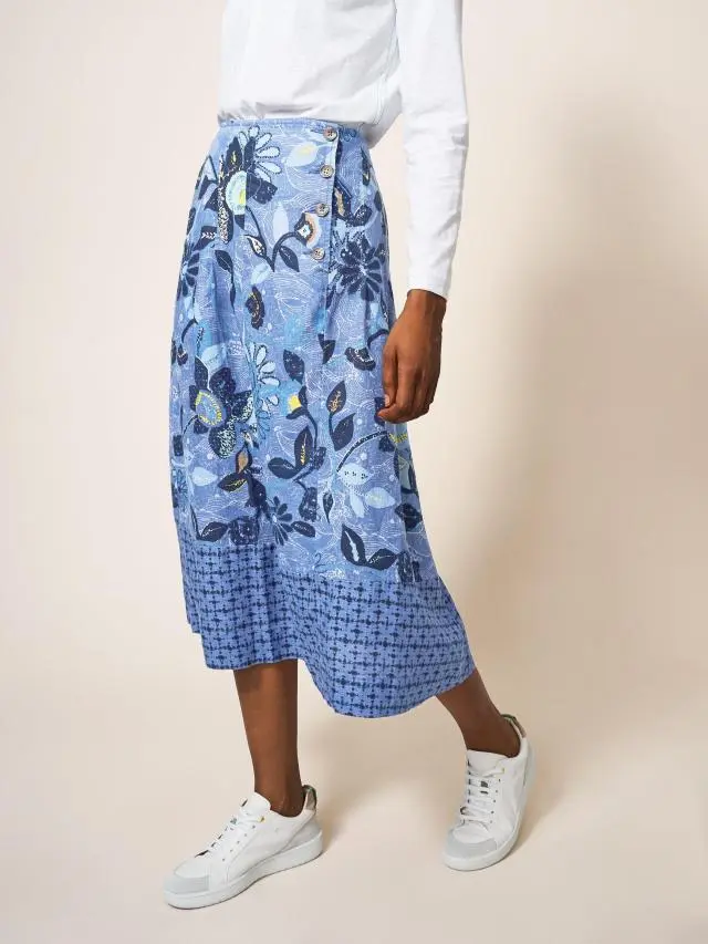 White Stuff Ciara Linen Skirt In Blue