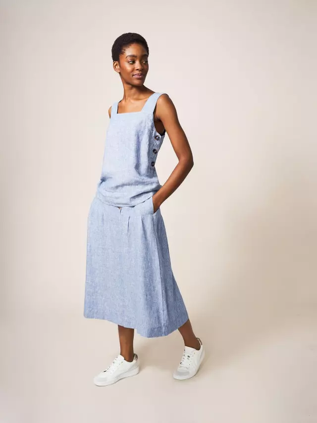 White Stuff Ciara Linen Skirt In Blue