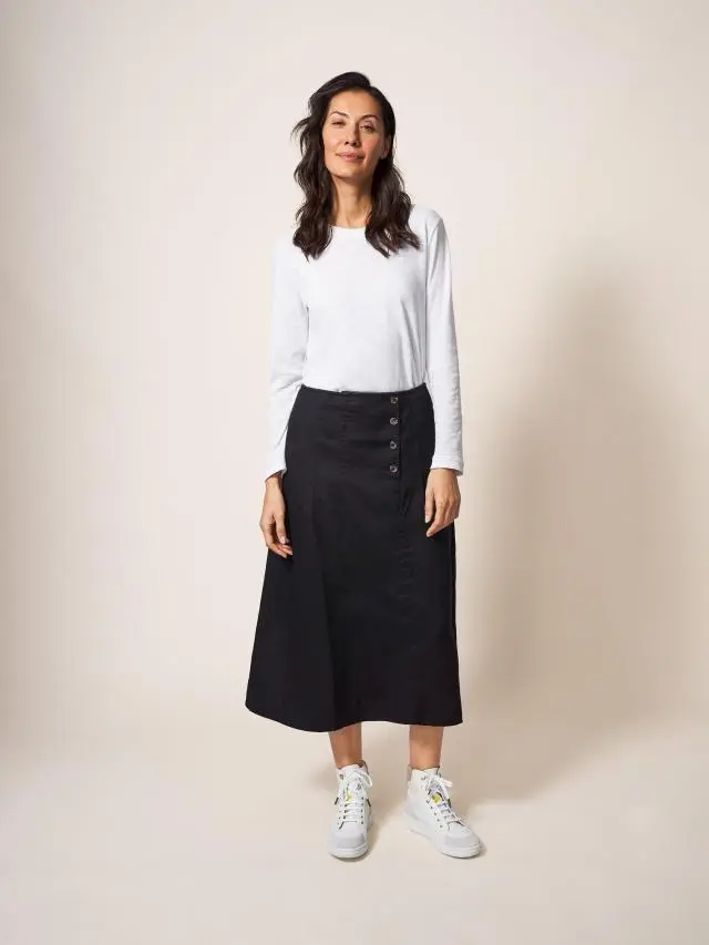 White Stuff Ciara Linen Skirt In Black