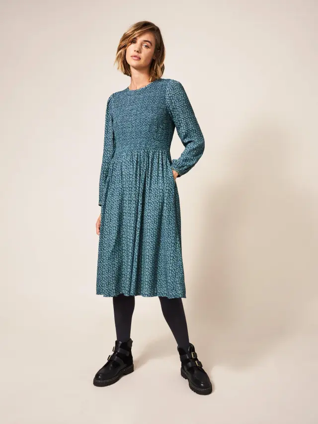 White Stuff Aneth Shirred Dress In Teal