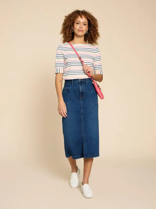 White Stuff Penny Denim Midi Skirt In Blue