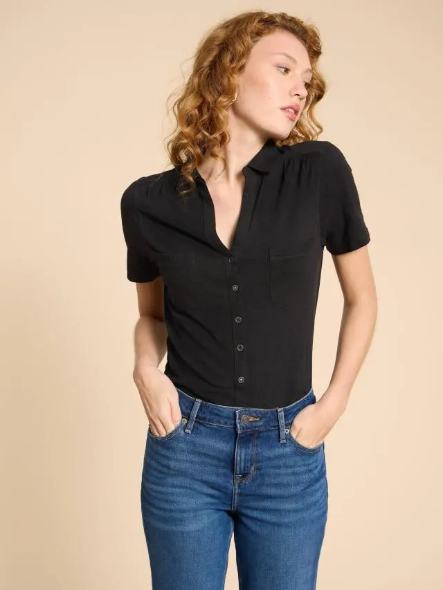 White Stuff Penny Pocket Jersey Shirt In Black