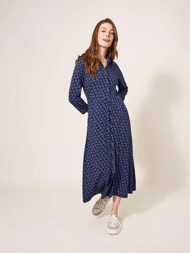 White Stuff Rua Printed Midi Dress In Navy