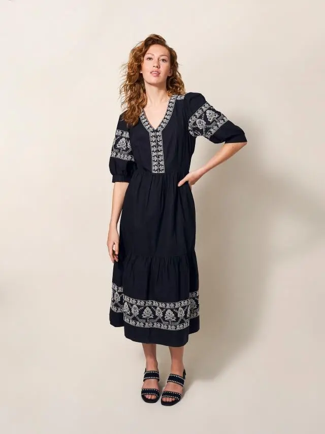 White Stuff Dulcie Embroidered Midi Dress In Black