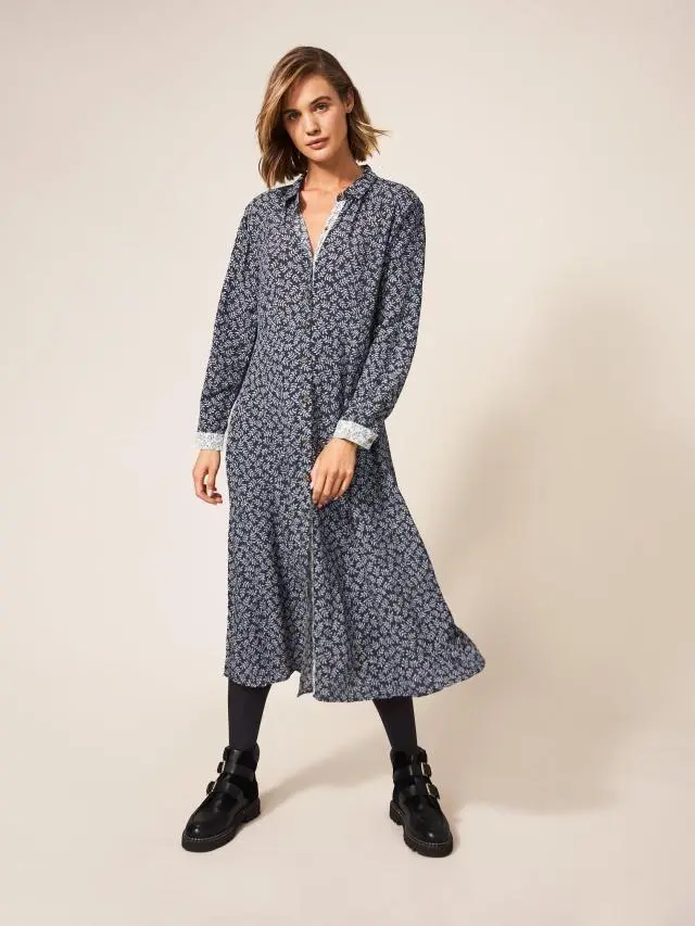 White Stuff Rua Printed Shirt Dress In Grey