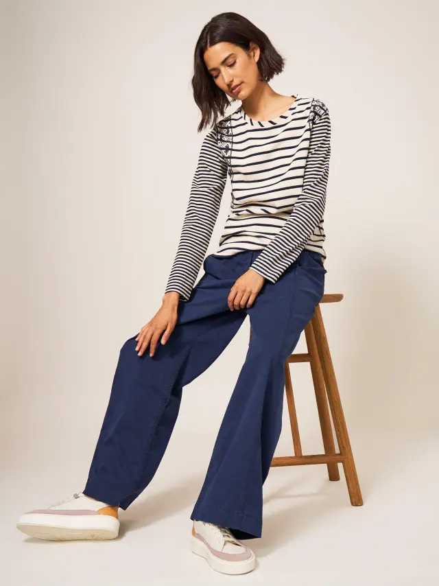 White Stuff Paulette Wide Leg Trouser In Navy