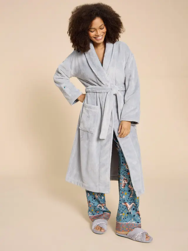 White Stuff Clover Cosy Dressing Gown In Grey