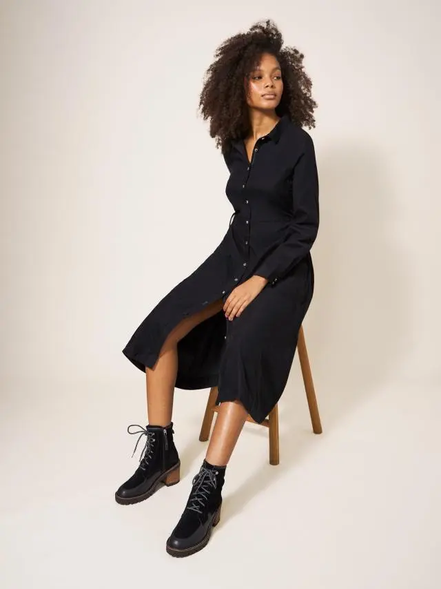 White Stuff Jade Cord Shirt Midi Dress In Black