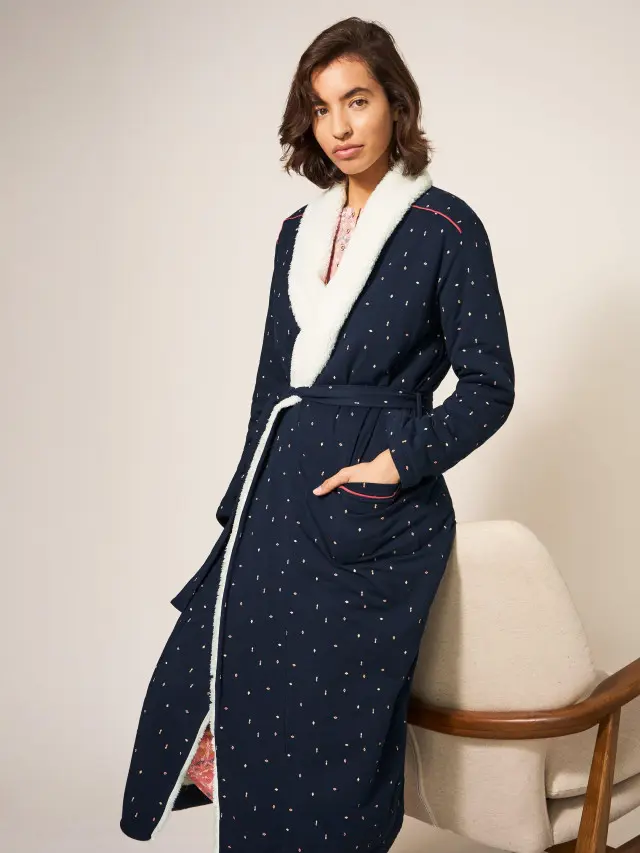 White Stuff Ava Lined Dressing Gown In Navy