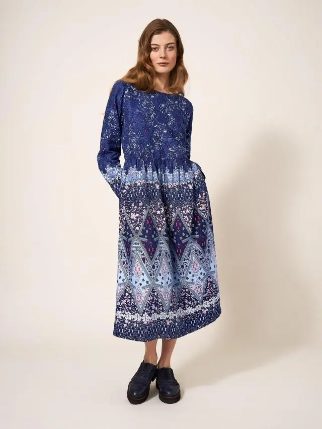 White Stuff Elisa Printed Midi Dress In Navy