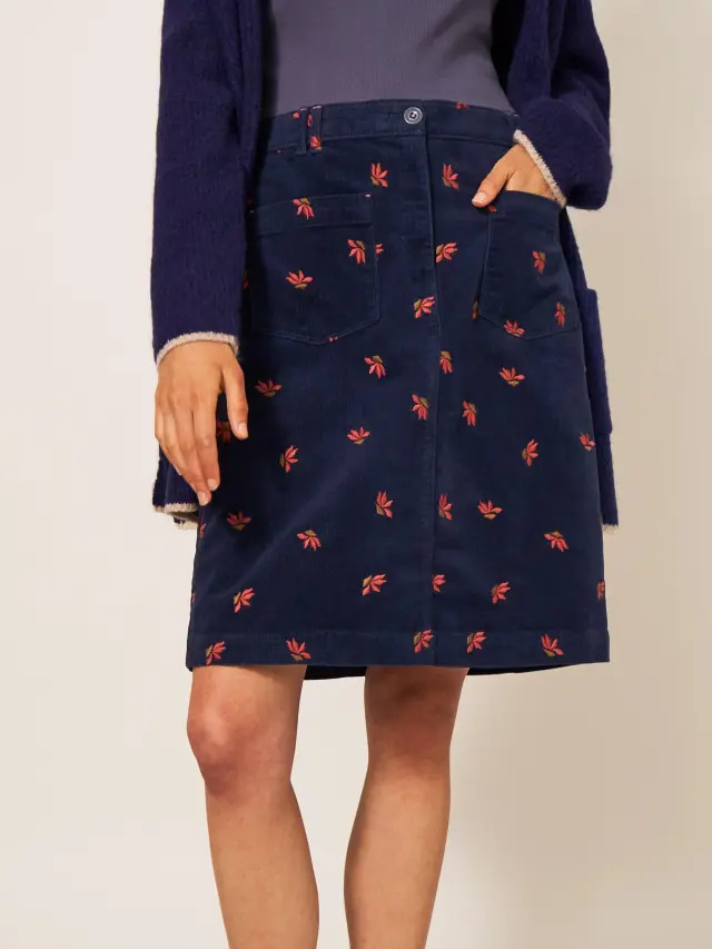 White Stuff Melody Embroidered Cord Skirt In Navy