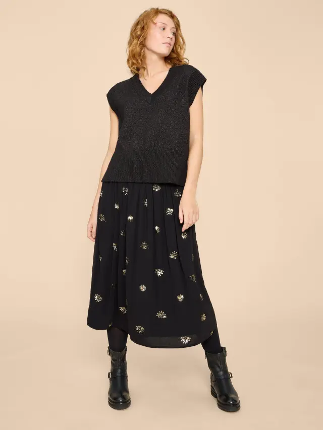 White Stuff Astrid Sequin Skirt In Black