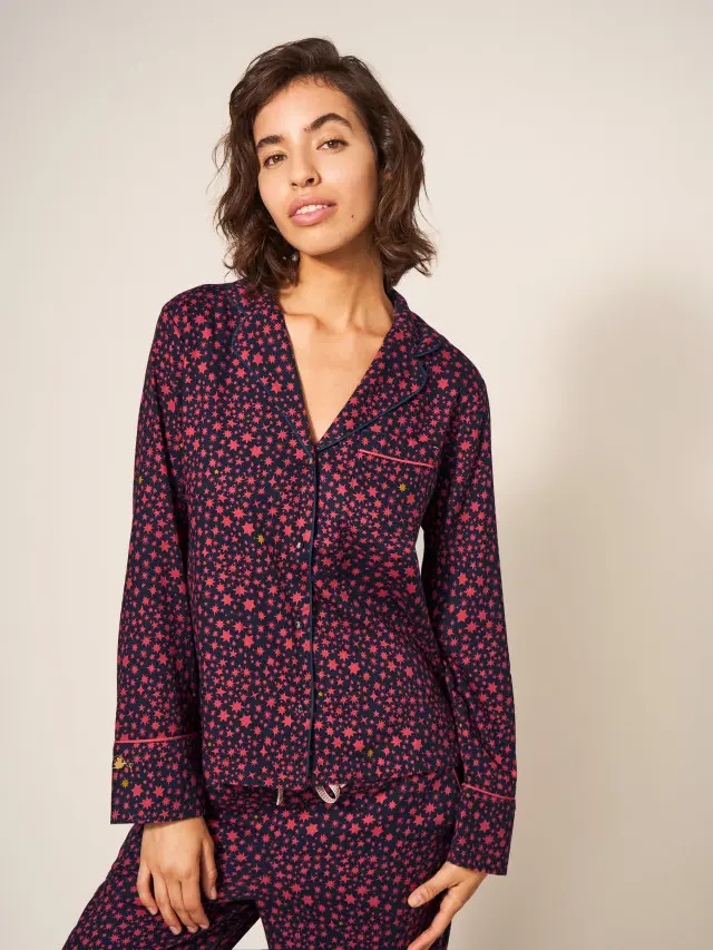 White Stuff Nina Organic Long Sleeve Pj Shirt In Navy