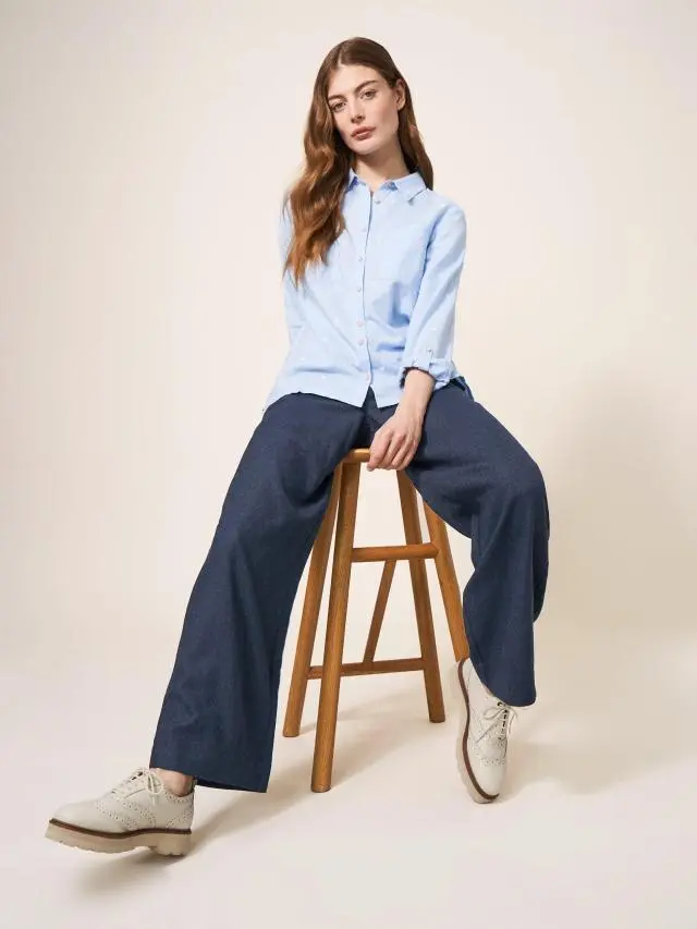 White Stuff Belle Tweedy Wide Leg Trousers In Navy