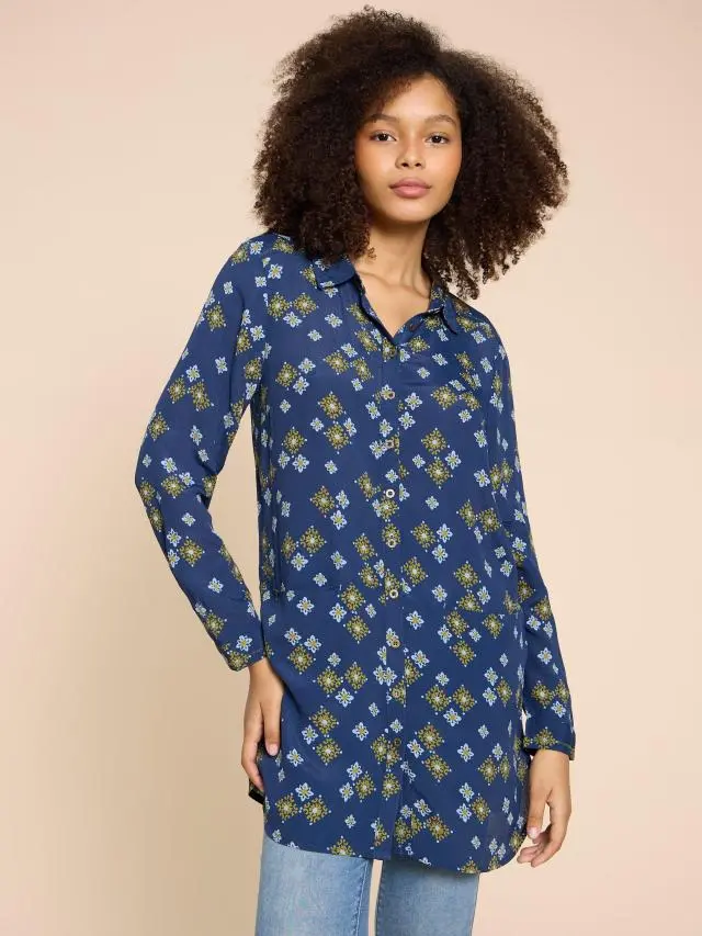 White Stuff Danika Printed Tunic In Navy