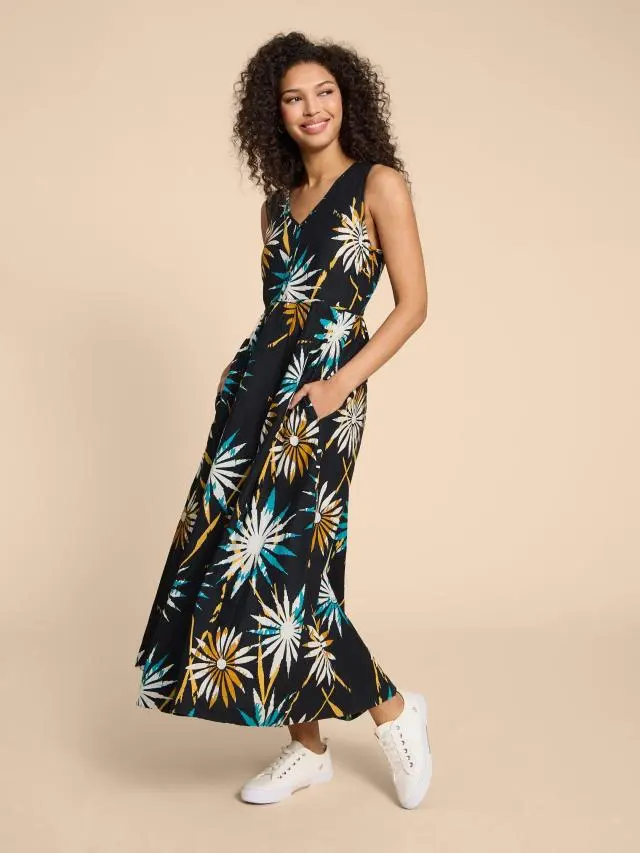 White Stuff Gigi Linen Blend Maxi Dress In Black