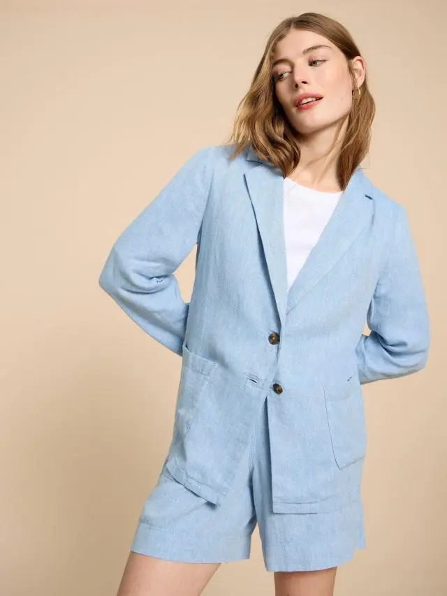 White Stuff Loren Linen Blend Blazer In Blue