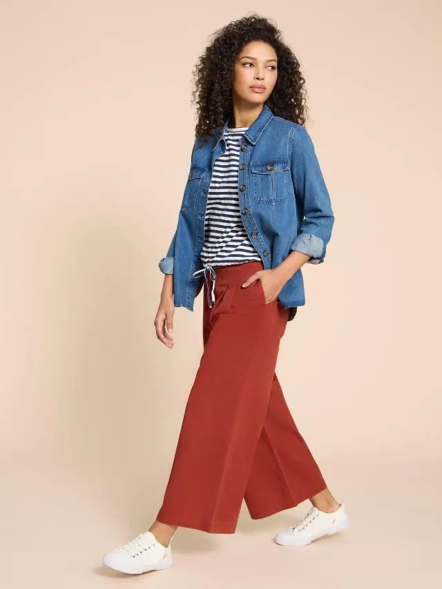 White Stuff Samira Wide Leg Crop Trouser In Red