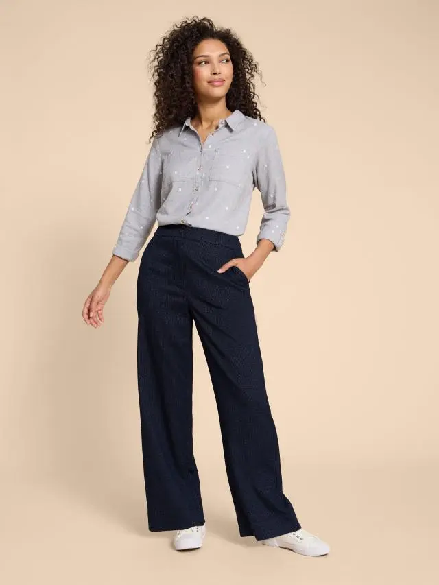 White Stuff Belle Wide Leg Tweedy Trouser In Navy