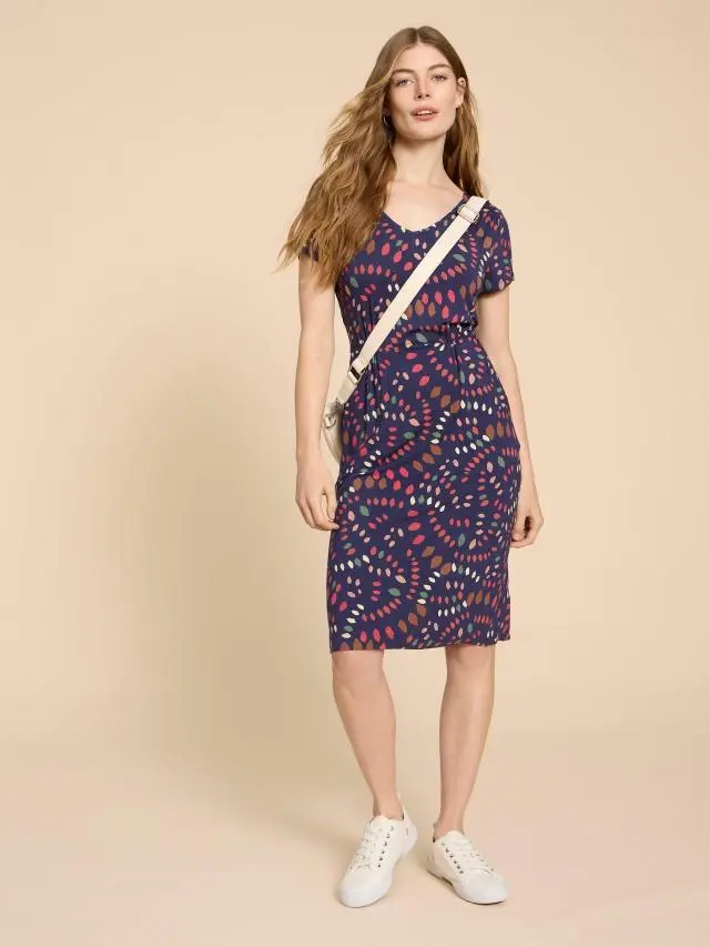 White Stuff Tallie V Neck Printed Midi Dress In Navy