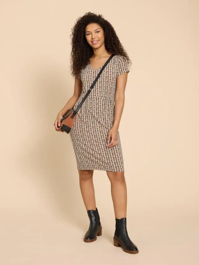 White Stuff Tallie V Neck Printed Midi Dress In Black