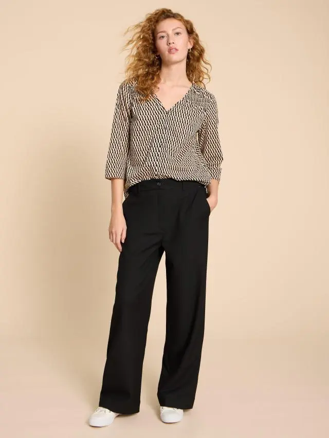 White Stuff Belle Wide Leg Trouser In Black