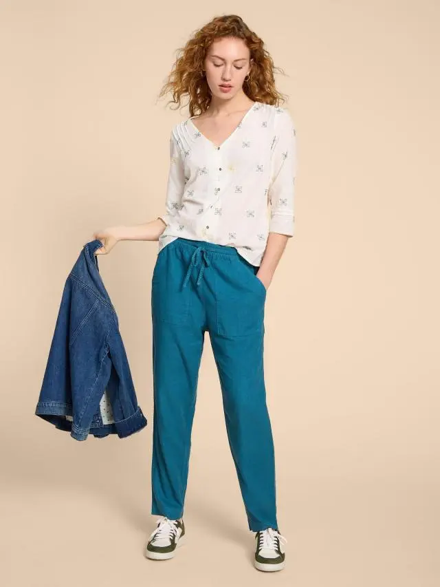 White Stuff Elle Linen Blend Trouser In Teal