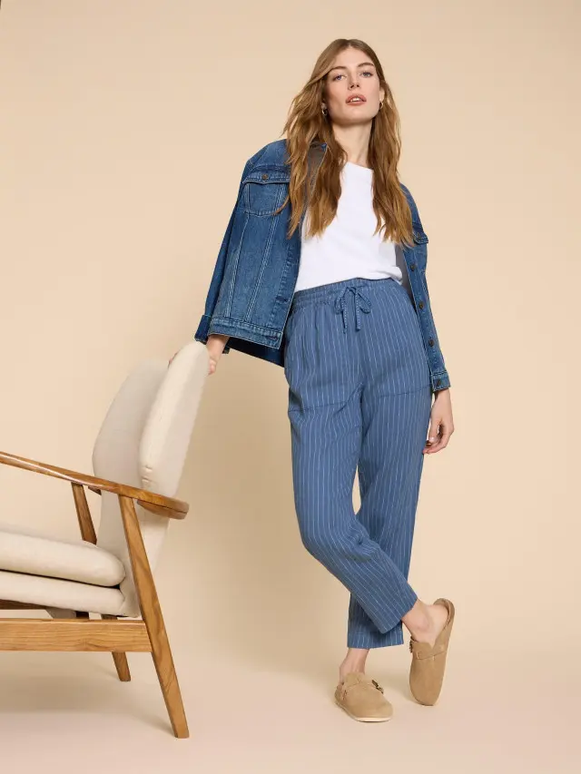 White Stuff Elle Linen Blend Trouser In Blue