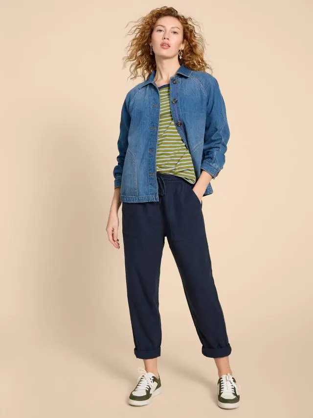 White Stuff Elle Linen Blend Trouser In Navy