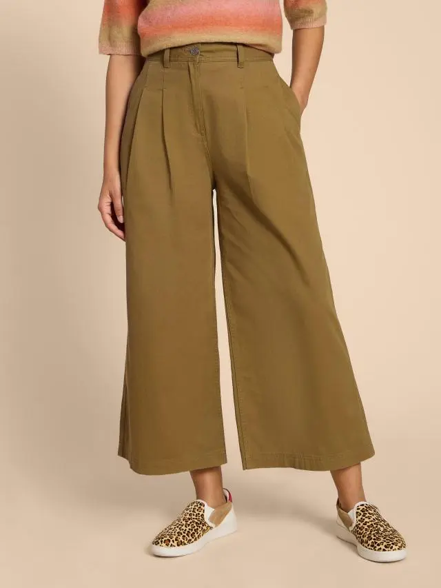 White Stuff Samira Wide Leg Crop Trouser In Khaki