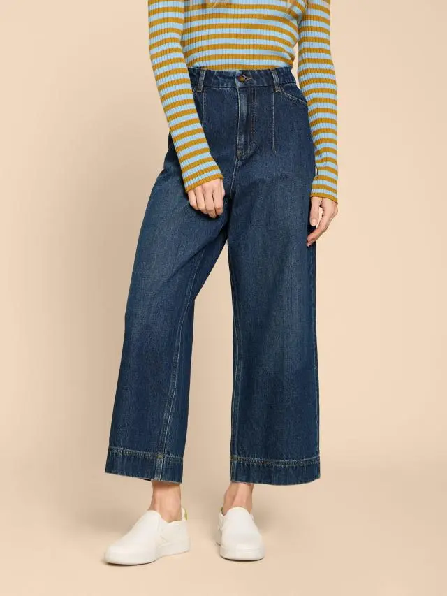 White Stuff Loren Wide Leg Cropped Jean In Denim