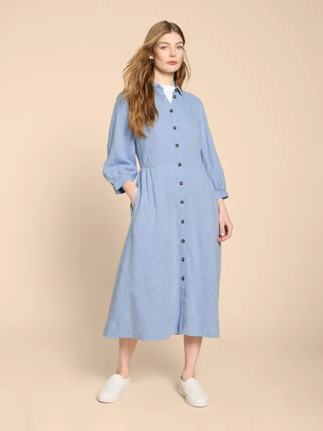 White Stuff Hayden Linen Blend Shirt Dress In Blue