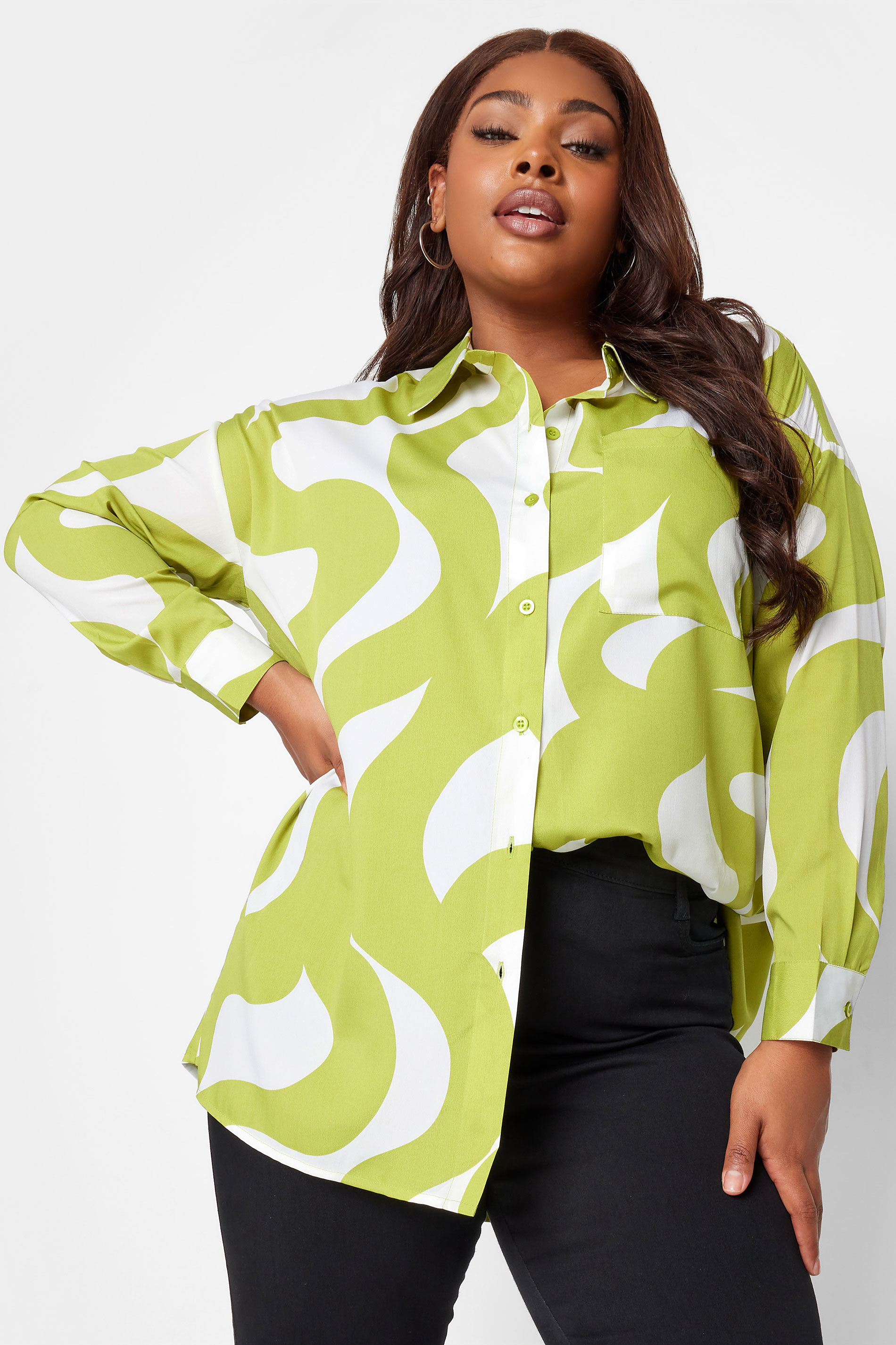 Yours Curve Green Swirl Print Oversized Boyfriend Shirt Women s Curve Plus Size Yours Pockets For Women