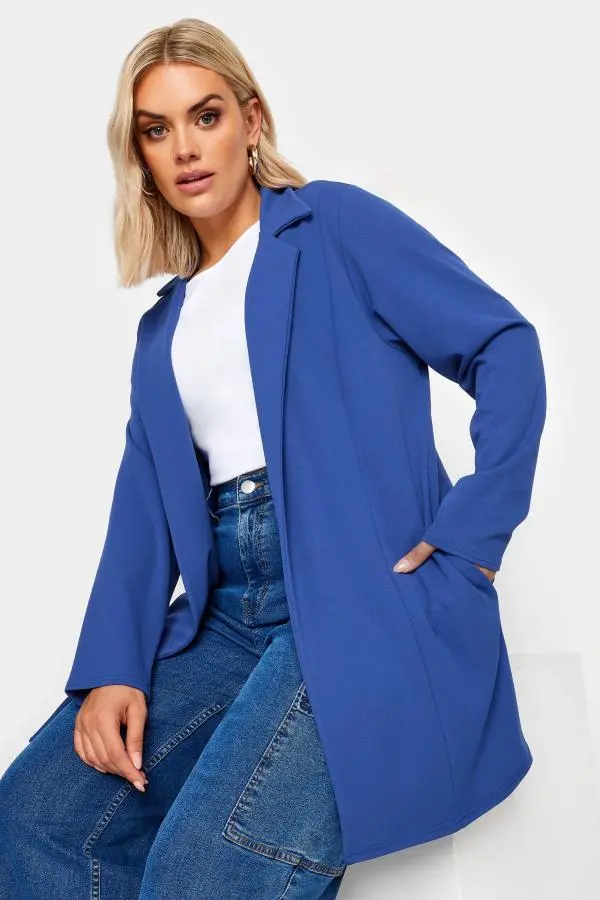 Yours Curve Cobalt Blue Scuba Blazer, Women's Curve & Plus Size, Yours